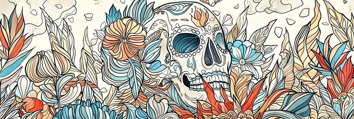 Naklejka na meble Dia de los Muertos sugar skull calavera - floral skull for day of the dead