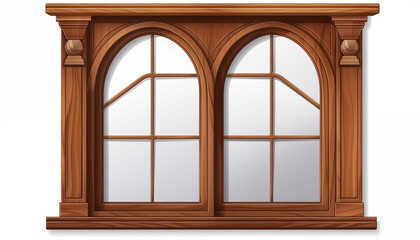 double arched wooden window with glass panes