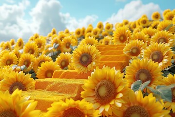 Canvas Print - Golden Stairway in a Field of Sunflowers