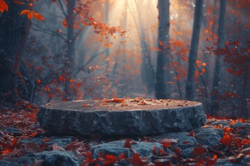 Wall Mural - Stone Platform in Autumn Forest