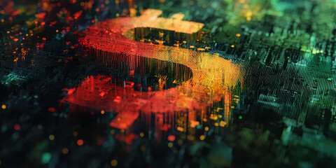 Glowing Dollar Sign with Abstract Digital Elements on Dark Background