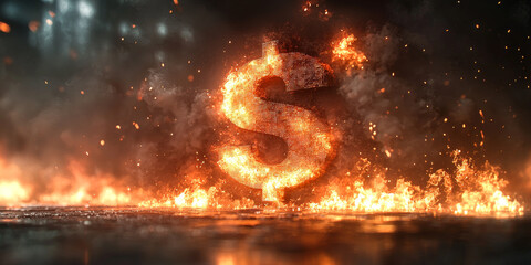 Glowing Dollar Sign with Abstract Digital Elements on Dark Background