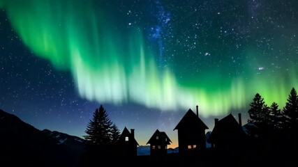Wall Mural - aurora borealis in the mountains