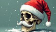 © BOJOShop - Skull Wearing Santa Hat and Mustache in Snow.