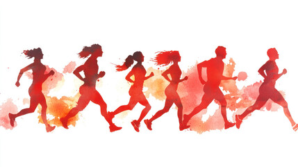 Wall Mural - Red watercolor painting of a group people exercise workout together