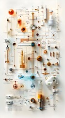 Wall Mural - Abstract Machine Diagram with Gears, Cogs, and Pipes.