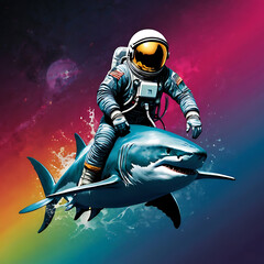 funny astronaut riding shark art ,astronaut riding shark illustration,astronaut riding shark adventu