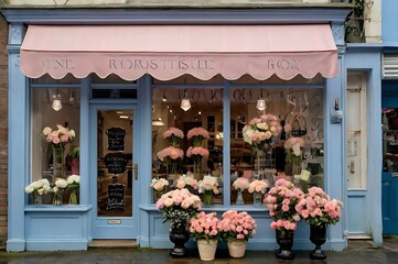 Image depicts a charming flower shop with a vintage style and type