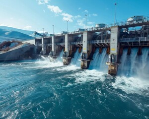 Canvas Print - A hydroelectric power plant with turbines in motion