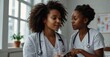 © LIFE LINE - Black people, mother and girl with doctor stethoscope for healthcare consultation and healthy lungs in hospital. African mama, young child and male pediatrician with check breathing for wellness