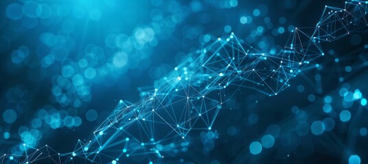 Wall Mural - glowing blue network of connected nodes and lines on a dark background