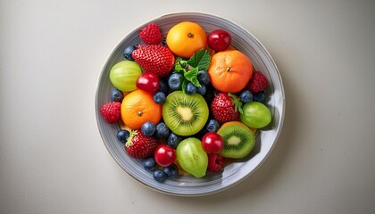 Fresh and delicious-looking fruits on a plate on the table. Really delicious.84