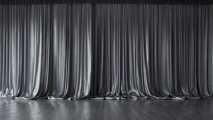 Wall Mural - interior with hanging grey silk glossy curtain for bac background