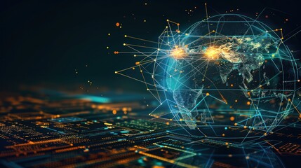 Wall Mural - virtual connections on a high-tech world globe. generative ai image