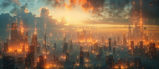 Canvas Print - Futuristic Cityscape at Sunset