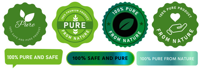 Wall Mural - Pure products 100 percent stamp design icon collection concept nature friendly eco ingredients