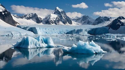 This image showcases a stunning natural landscape featuring a massive glacier