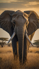 Image of a big elephant in the savanna, AI generate 6