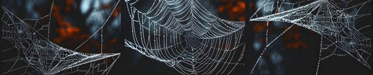 Wall Mural - spider web. cobweb scary frames. realistic arachnid net borders. spooky halloween background. isolat