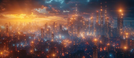 Poster - Futuristic Cityscape at Sunset