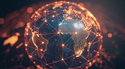 virtual connections on a high-tech world globe. generative ai image