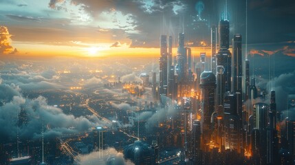 Wall Mural - Futuristic Cityscape Above the Clouds