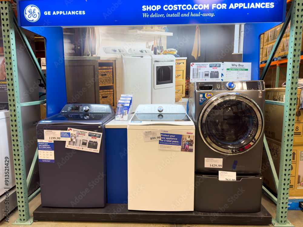 GE appliances on display inside a Costco warehouse. Stock Photo | Adobe ...