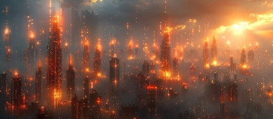 Poster - Futuristic Cityscape at Sunset