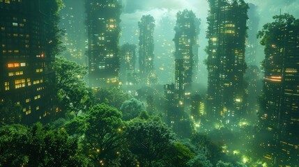 Wall Mural - Futuristic Cityscape with Lush Greenery