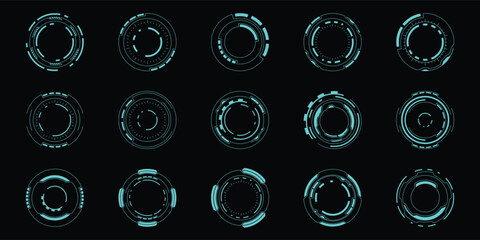 sci-fi futuristic circle hud dashboard display virtual reality technology screen. user interface set
