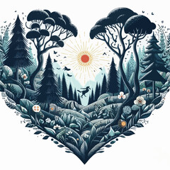 Wall Mural - vector of forest in heart abstract design 