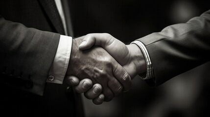 Wall Mural - Photograph of a business handshake captured in a black and white photo