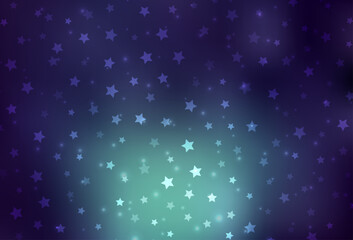 Wall Mural - Dark Blue, Green vector layout with bright snowflakes, stars.