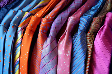 Wall Mural - A collection of colorful ties hanging in a wardrobe