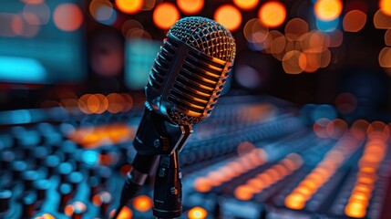 Poster - Vintage Microphone on a Mixing Board