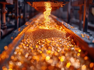 Canvas Print - Molten Metal Flowing Through a Conveyor Belt