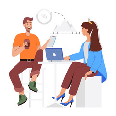 Poster - Business discussion between two characters, flat illustration 

