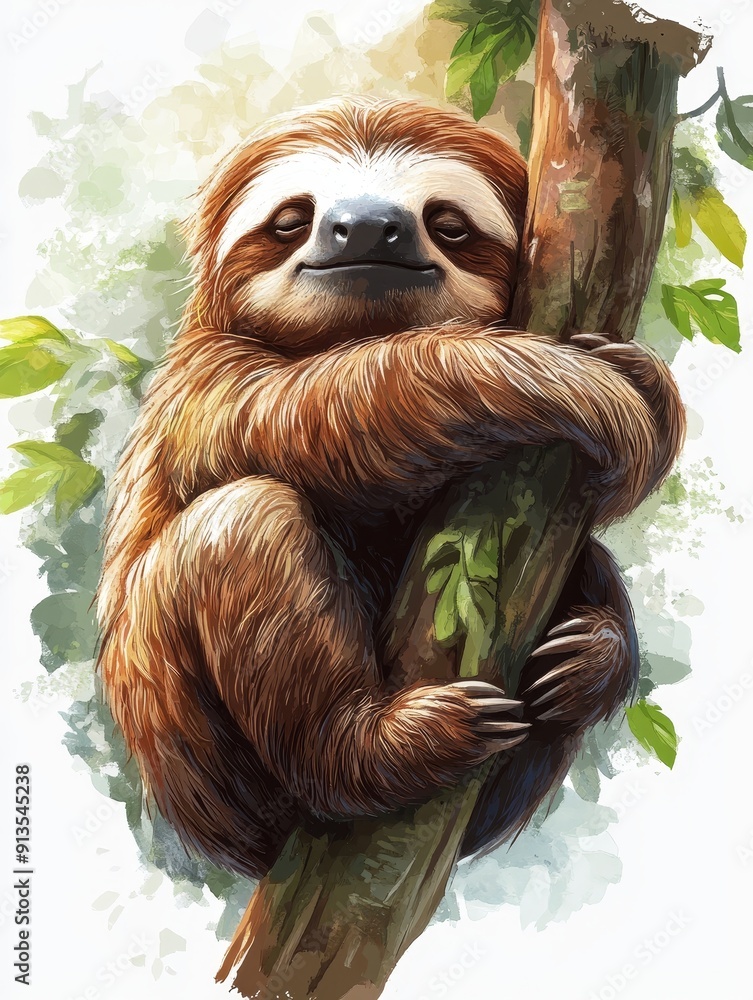 A Relaxed Sloth on a Tree Branch
