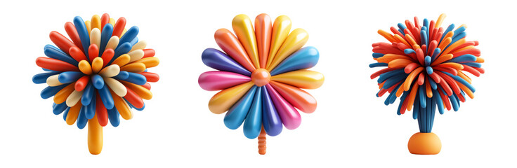 Colorful pom-pom set isolated on transparent background