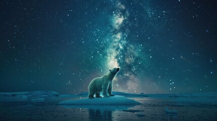 majestic polar bear under starry night sky with milky way in arctic landscape