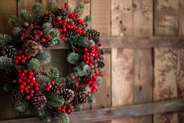 Wall Mural - christmas wreath hanging on a door