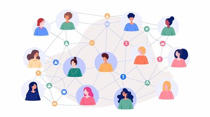 Online cultural networking, connecting global communities, flat design illustration