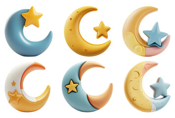 Wall Mural - Cute Crescent Moons Isolated On Transparent Background