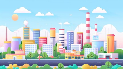 Wall Mural - Urban factory automation, modern technology, flat design illustration