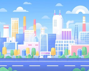 Wall Mural - City manufacturing, integrated tech solutions, flat design illustration