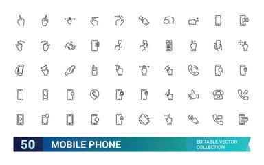 Wall Mural - Mobile Phone and Smartphone icon set. Collection and pack of linear web and ui icons. Editable stroke. Vector illustration.
