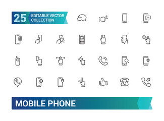 Wall Mural - Mobile Phone and Smartphone icon set. Collection and pack of linear web and ui icons. Editable stroke. Vector illustration.