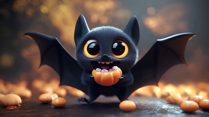 Cute 3D Cartoon Bat Holding Candy for Halloween