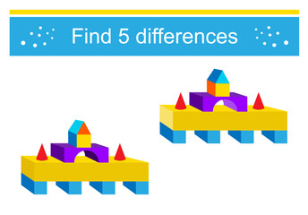 Wall Mural - Find 5 differences. Logic puzzle game for kids. Preschool worksheet activity.