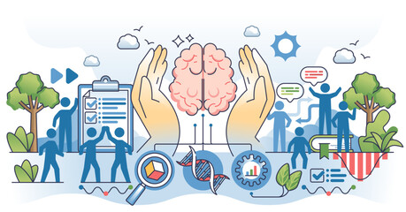 Wall Mural - behavioral science that explore cognitive process outline hands concept, transparent background. bra